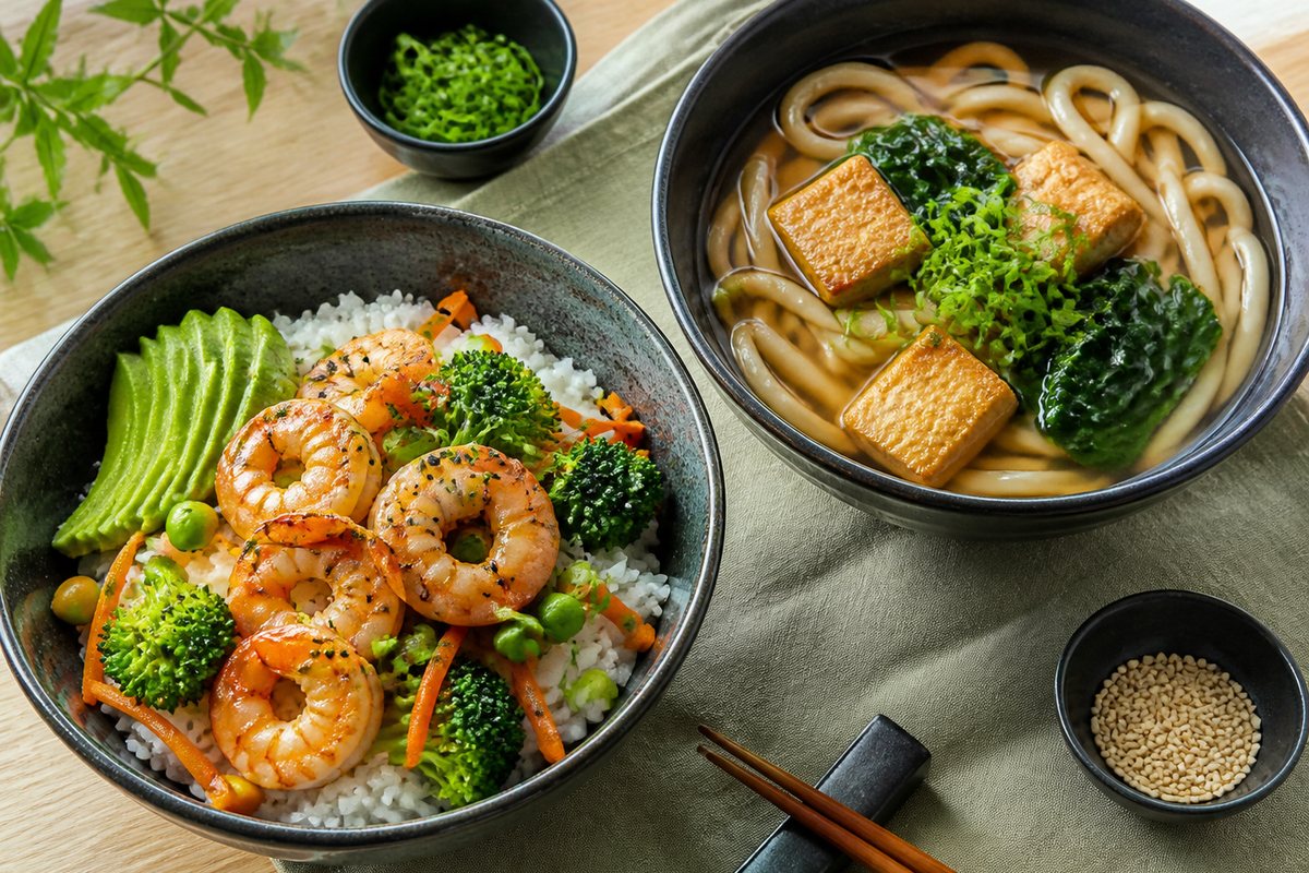 Miska donburi i makaron udon w japońskim stylu